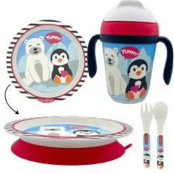 Primo Passi - Conjunto infantil de bambu com ventosa e copo, amigos de inverno New