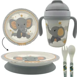 Primo Passi - Conjunto infantil de bambu com ventosa e copo, pequeno elefante Hot