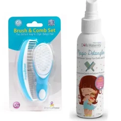 MacroBaby Primo Passi Conjunto de escovas e pentes supermacios para bebês (azul) + Condicionador Magic Detangler Clearance