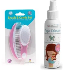 MacroBaby Primo Passi Conjunto de escovas e pentes supermacios para bebês (rosa) + Condicionador Magic Detangler Hot