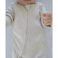 Pure Baby - Macacão de bebê com zíper canelado neutro, melange de trigo Sale