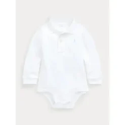 Ralph Lauren - Body Interlock Manga Longa Polo One Piece, Branco Clearance