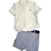 Ralph Lauren - Camisa esportiva de malha interlock de manga curta com conjunto curto Seersucker 12M, branco Outlet