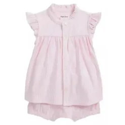 Ralph Lauren Baby – 2 unidades de blusa de malha Oxford de manga curta com Bloomer, rosa Carmel Sale