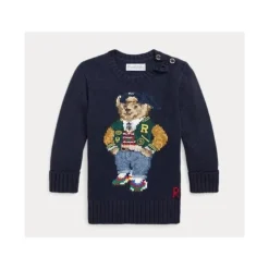 Ralph Lauren Baby - Boy Long-Sleeve Cotton Knit Back To School Bear Graphic Crewneck Sweater Fashion