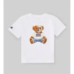 Ralph Lauren Baby - Camiseta de malha de algodão de manga curta com estampa de urso, branca Discount