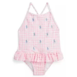 Ralph Lauren Baby - Maiô Gingham Pony Print 1Pk, Rosa Claro Clearance