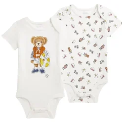 Ralph Lauren Baby - 2Pk Short-Sleeve Cotton Interlock Novelty Bear Graphic Bodysuits, Boy Bear Clearance