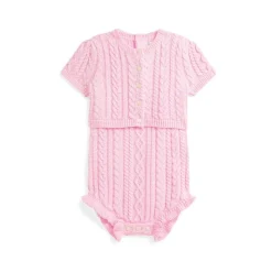 Ralph Lauren Baby - 2Pk Sleeveless Cotton Sweater Shortall With Matching Cardigan, Pink Clearance