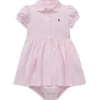 Ralph Lauren Baby - Vestido Oxford de tricô listrado e Bloomer, rosa camelo Fashion