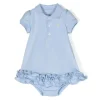 Ralph Lauren Baby - Vestido polo de manga curta em malha interlock com babados e cupcake, azul Online