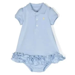 Ralph Lauren Baby - Vestido polo de manga curta em malha interlock com babados e cupcake, azul Online
