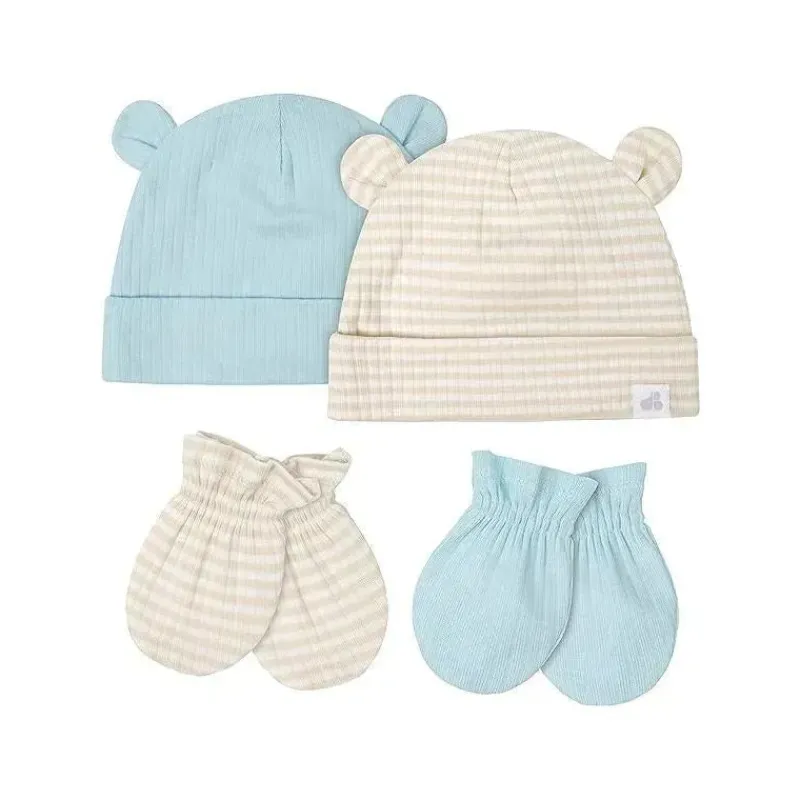 recm_nascido__conjunto_de_SKUtn3CviDh_0.webp Just Born Recém Nascido - Conjunto de 4 unidades de bonés e luvas para bebê menino, azul e listrado Online
