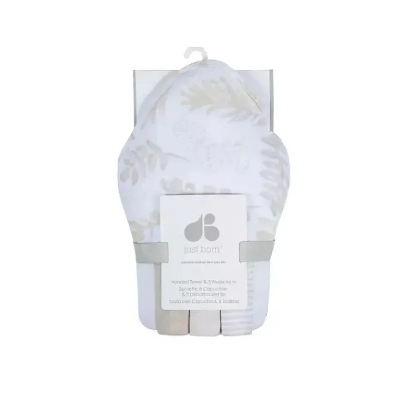 recmnascido__conjunto_de__SKUkDgZvmhq_0.webp Just Born Recém-nascido - conjunto de toalhas de banho com capuz de 4 unidades e toalhinhas, folhagem natural Outlet