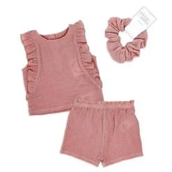 Rose Textiles Rose Textile - Conjunto de 3 peças de história curta rosa Tod Gauze para meninas Sale