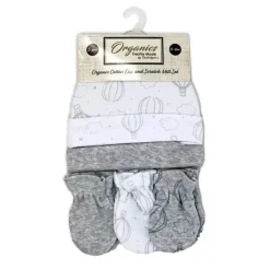 Rose Textiles - 100% Algodão Orgânico Pacote com 5 - Conjunto de Chapéu e Luva, Balão de Ar Quente Cinza Clearance
