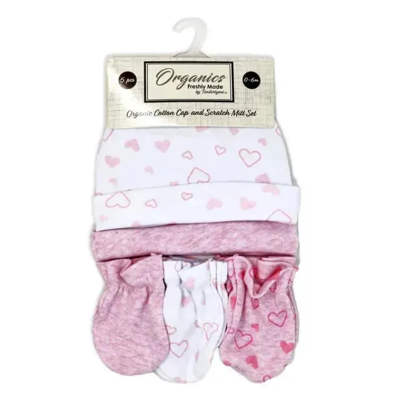 rose_textiles___algodo_or_SKUdRfBMFLl_1.webp Rose Textiles - 100% Algodão Orgânico Pacote com 5 - Conjunto de Chapéu e Luva, Coração Rosa Outlet