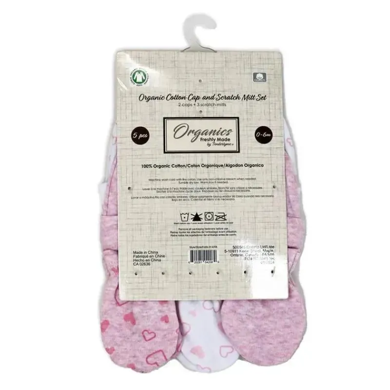 rose_textiles___algodo_or_SKUdRfBMFLl_5.webp Rose Textiles - 100% Algodão Orgânico Pacote com 5 - Conjunto de Chapéu e Luva, Coração Rosa Outlet
