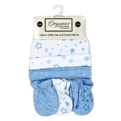 Rose Textiles - 100% Algodão Orgânico Pacote com 5 - Conjunto de Chapéu e Luva, Estrela Azul Discount