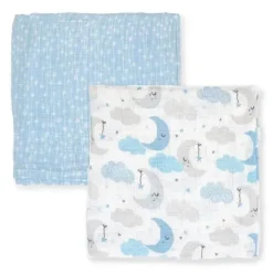 Rose Textiles - 2 pacotes de cobertores de musselina, azul doce sonho Sale