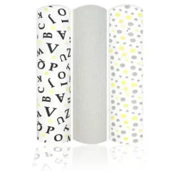 Rose Textiles - 3 Pk Knit Swaddles, Grey Abc's Clearance