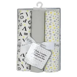 Rose Textiles - 3 Pk Knit Swaddles, Grey Abc's Clearance