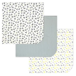 Rose Textiles - 3 Pk Knit Swaddles, Grey Abc's Clearance