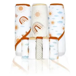Rose Textiles - 3 toalhas com capuz com 5 toalhas de rosto, arco-íris de pêssego Best