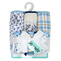 Rose Textiles - 3 Toalhas com Capuz com 5 Toalhas de Rosto, Azul Marinho Hello World New