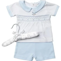 Rose Textiles - Baby Boys Short Set, Blue Rocking Horse New
