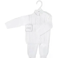Rose Textiles - Conjunto de suéter de bebê de malha de cabo, branco Outlet
