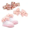 Rose Textiles - Conjunto de 3 peças de faixa de cabeça e meia: Floral rosa Hot