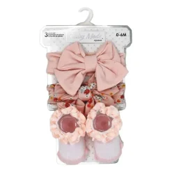 Rose Textiles - Conjunto de 3 peças de faixa de cabeça e meia: Floral rosa Hot