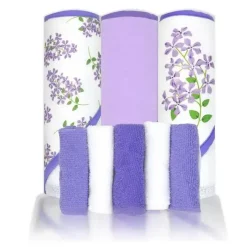 Rose Textiles - Conjunto de banho 8 unidades - 5 toalhas com capuz e 3 panos, floral roxo Sale