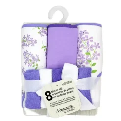 Rose Textiles - Conjunto de banho 8 unidades - 5 toalhas com capuz e 3 panos, floral roxo Sale