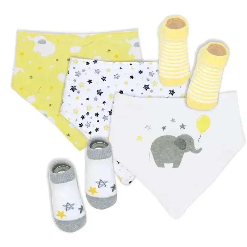 rose_textiles__conjunto_d_SKUfzLsjHyB_0.webp Rose Textiles - Conjunto de 5 babadores e meias, elefante amarelo Best
