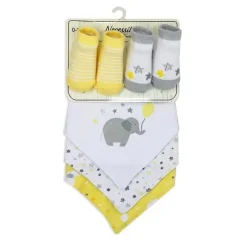 Rose Textiles - Conjunto de 5 babadores e meias, elefante amarelo Best
