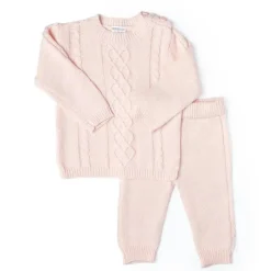 Rose Textiles - Conjunto de suéter de bebê de malha de cabo, rosa Clearance