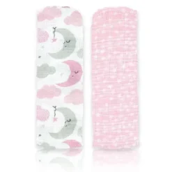 Rose Textiles - Pacote de 2 cobertores de musselina, Pink Sweet Dream Hot