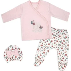 Rose Textiles - 3Pk Baby Girl Quilted Take Me Home, Itty Bitty So Pretty Pink Clearance