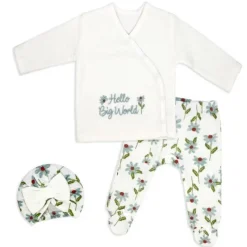 Rose Textiles - 3Pk Baby Girl Quilted Take Me Home Set, Hello Big World New