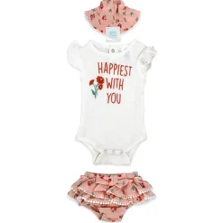 Rose Textiles - 3Pk Baby Girls Skort Set, Happiest With You Pink Hot