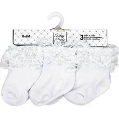 Rose Textiles - 3Pk Baby Girl Lace Trim Cuff Socks, White Online
