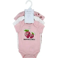 Rose Textiles - 3Pk Baby Girls Bodysuit Set, Strawberry Pink Fashion