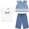 Rose Textiles - 3Pk Baby Girl Pant Set, Blue Floral Discount