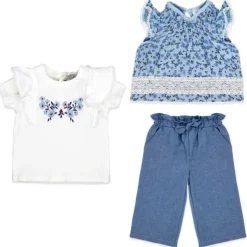 Rose Textiles - 3Pk Baby Girl Pant Set, Blue Floral Discount