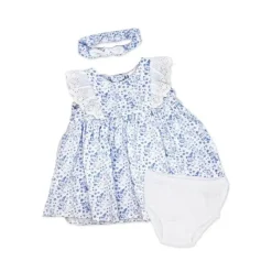 Rose Textiles - 3Pk Baby Girl Broderie Dress Set, Blue Floral Discount