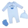 Rose Textiles - 3Pk Boys Waffle Coverall Set, Giraffe Blue Hot