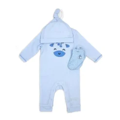 Rose Textiles - 3Pk Boys Waffle Coverall Set, Giraffe Blue Hot