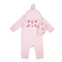 Rose Textiles - 3Pk Girls Waffle Coverall Set, Kitty Pink Fashion